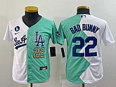Youth Los Angeles Dodgers #22 Bad Bunny White Green Two Tone 2022 Celebrity Softball Game Cool Base Jersey2,baseball caps,new era cap wholesale,wholesale hats